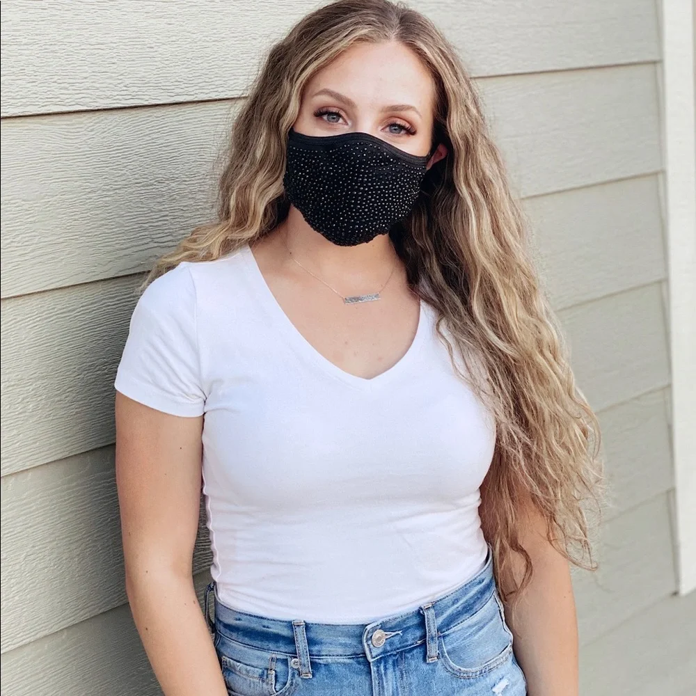 KIDS WHITE Rhinestone Bling Face Mask